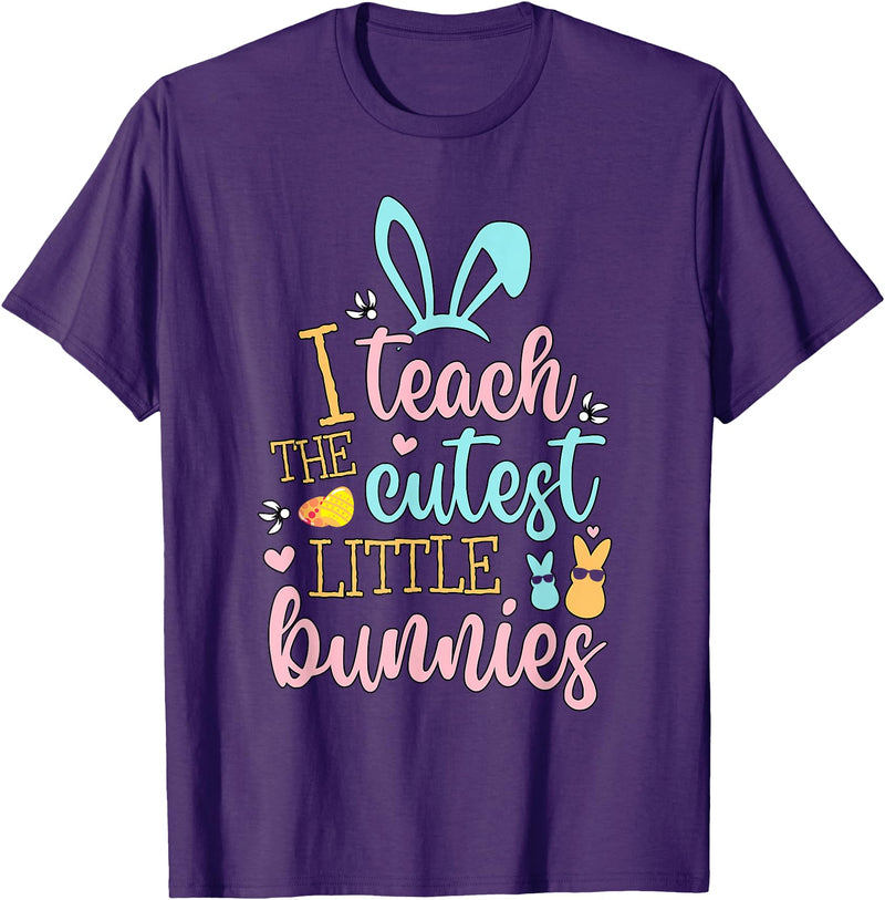 Easter Teacher Bunny Ears Basket Eggs Rabbit Happy Easter T-Shirt in Purple