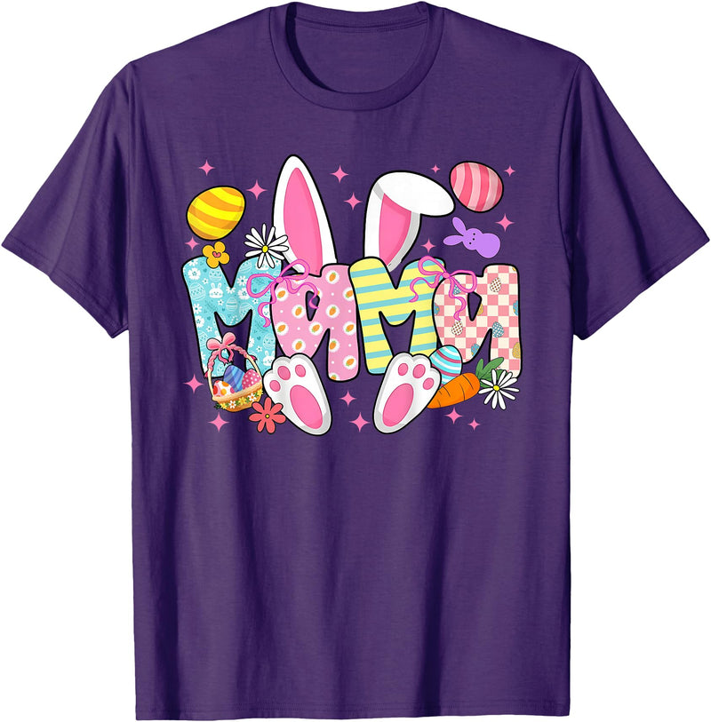 Easter Mama Bunny Ears Coquette Bow Easter Rabbit Mom Women T-Shirt in Purple