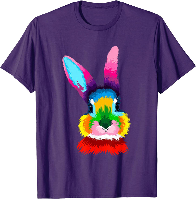Colorful Rabbit Head Safari Animal Art Wildlife T-Shirt in Purple