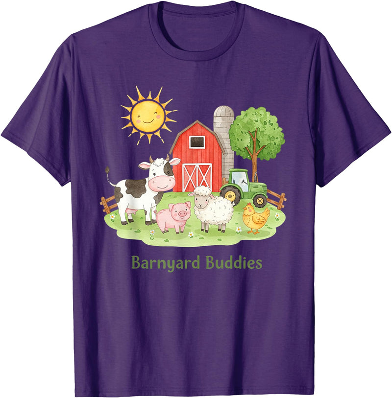 Little Barnyard Farm Apparel For Toddler & Kids Barnyard Buddies Cute Cow Sheep Pig Hen On The Farm Barnyard T-Shirt - Purple