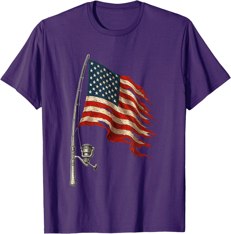 4th Of July Gifts by LD Fishing American Flag Fisherman Patriotic Day 4th of July T-Shirt - Purple