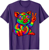Magical and Funny Pig Gifts Tie-Dye Pig Peace Sign Hippo T-Shirt - Purple