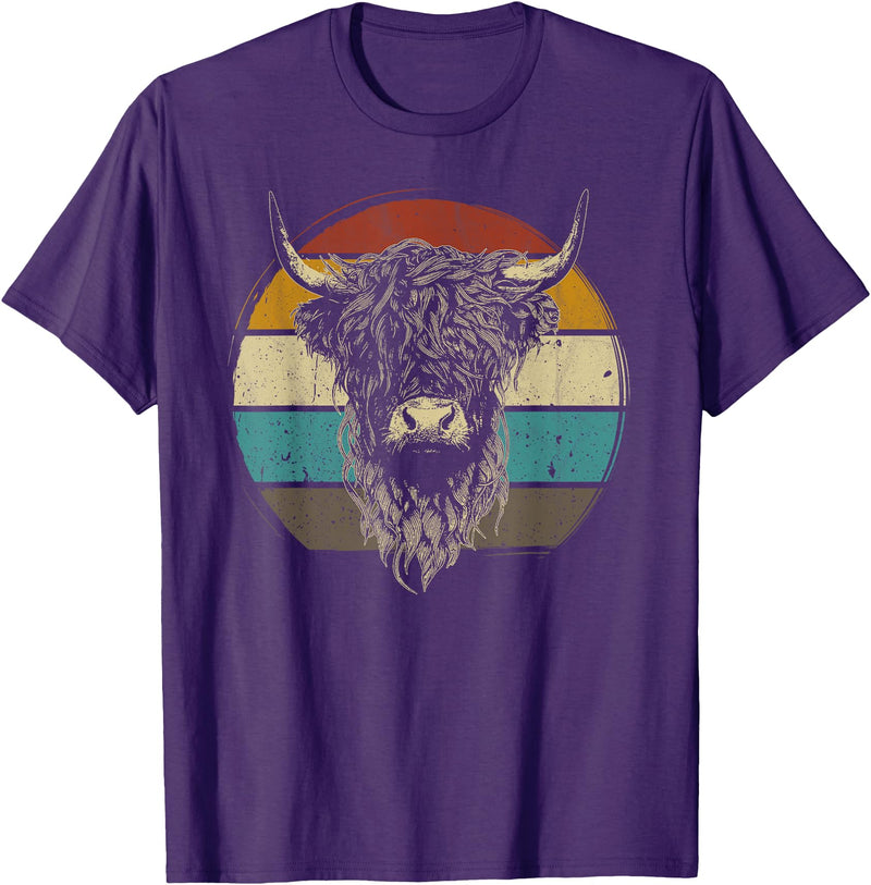 Scottish Highland Cow Lovers men woman kids Scottish Highland Cow Cattle Hairy Cow Retro for Cow Lovers T-Shirt - Purple