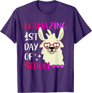 Amazing First Day of School - Geslonedesigns Llamazing 1st Day of School Teacher Llama Back to School T-Shirt - Purple