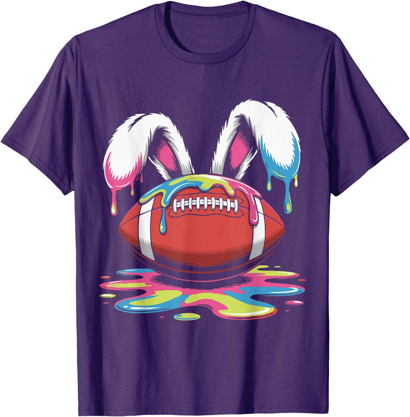 Funny Easter Football Bunny Ears Paint Ice Cream Drip Rabbit T-Shirt in Purple