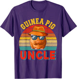 Rodent Father's Day Costume Vintage Retro Guinea Pig Uncle Cute Guinea Pig Sunglasses T-Shirt - Purple
