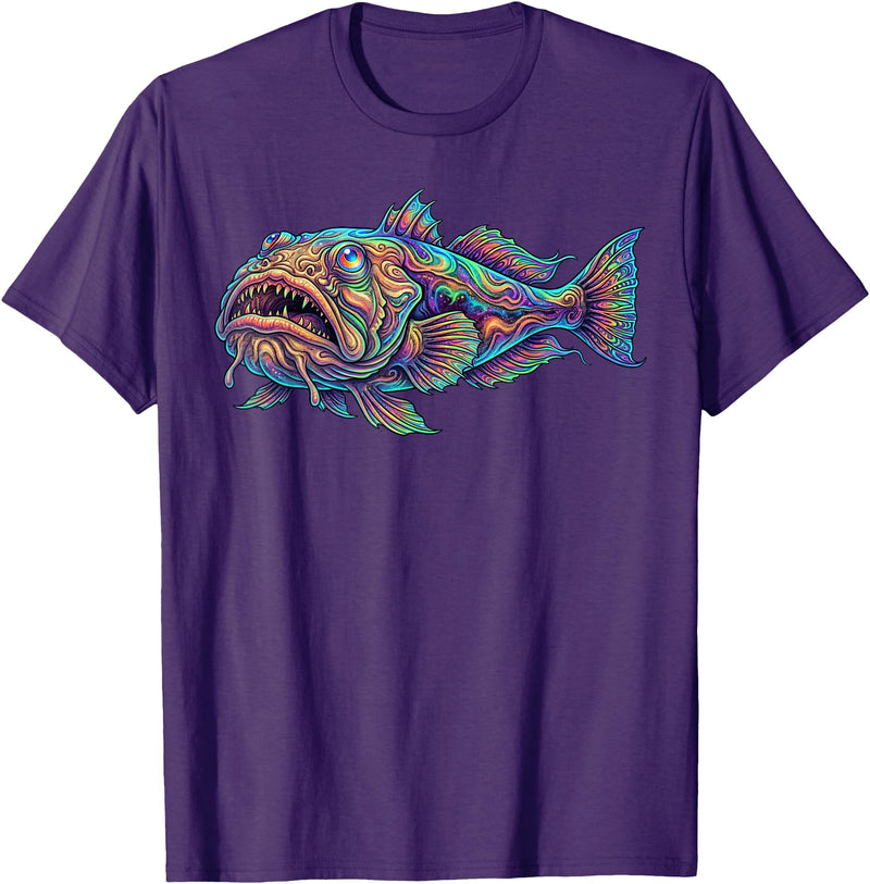 Abstract Ocean Art Stargazer Fish Deep Sea Aquarium Bottom Dweller T-Shirt - Purple