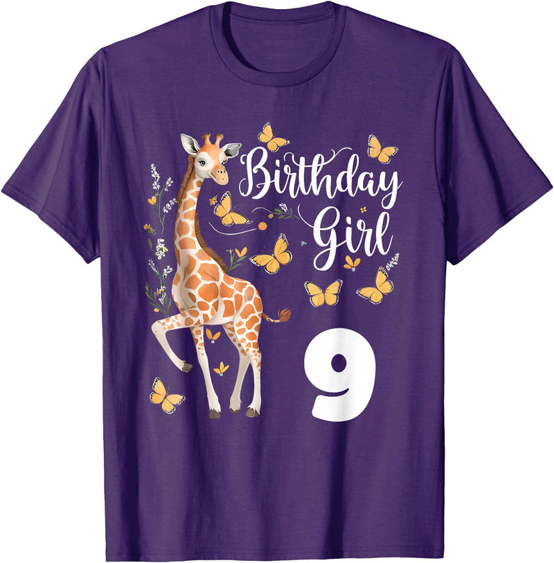 Giraffe Birthday Party by LazyPanda Giraffe 9th Birthday Girl 9 Years Old Giraffe Lover T-Shirt - Purple