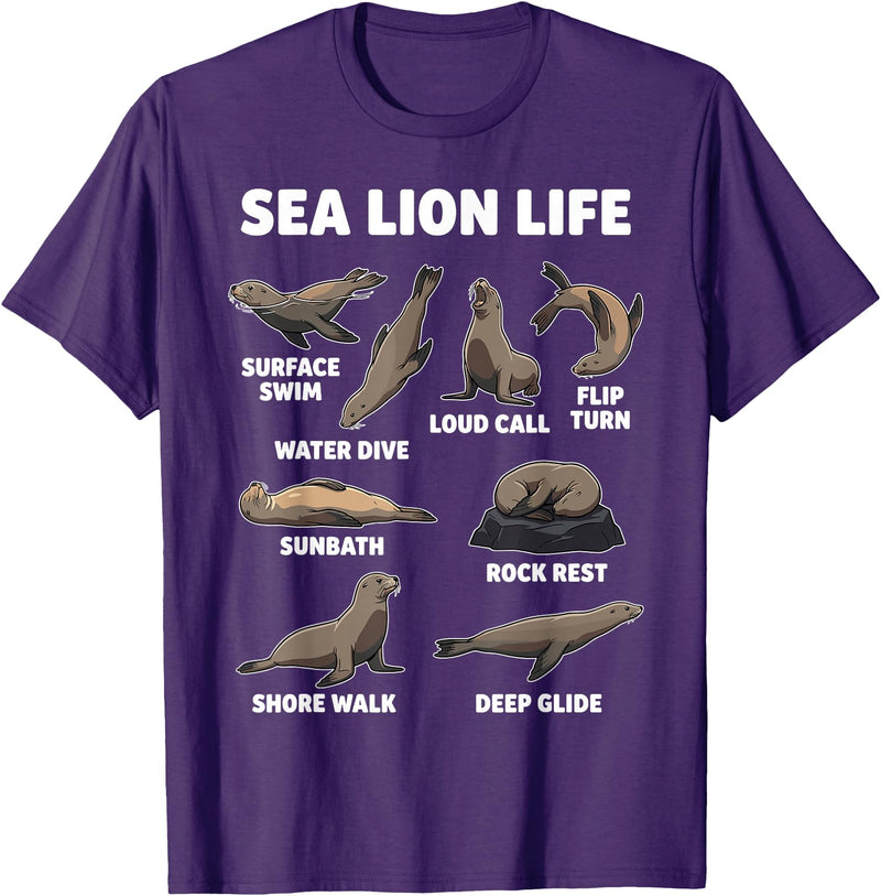 Sea Lion Lover Funny Ocean Animal Design Sea Lion Life Funny Seal Marine Animal Behavior T-Shirt - Purple