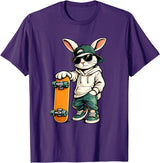 Easter Skater Bunny Skateboard Rabbit Skating Boys Kids Men T-Shirt in Purple