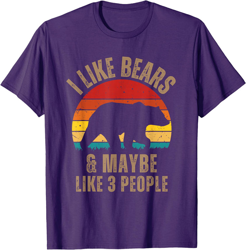 Retro Vintage Bear Co I Like Bears And Maybe Like 3 People Bear Lover Retro T-Shirt - Purple