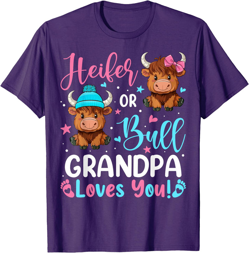 Reveal Party Highland Cow Bull or Heifer Grandpa Loves You Highland Cow Lover T-Shirt - Purple