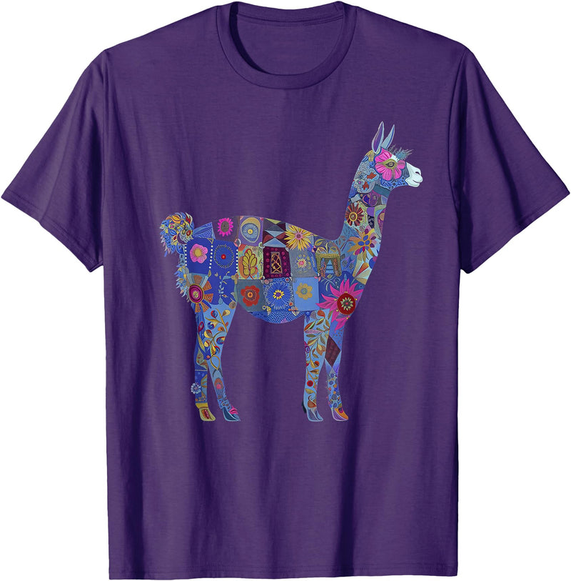 We Love Llamas & Alpacas - Peru Souvenirs Co. Peru Souvenir Llama Alpaca Flowers Peruvian Souvenir T-Shirt - Purple