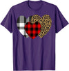 Leopard Heart Buffalo Red Black Plaid Gift Leopard Heart Buffalo Red Black Plaid Heart Valentine Day T-Shirt - Purple