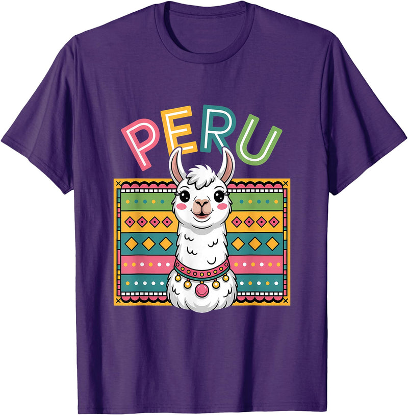 Peru Flag Peruvian Roots Peru Llama Peruvian Roots Peru Heritage T-Shirt - Purple