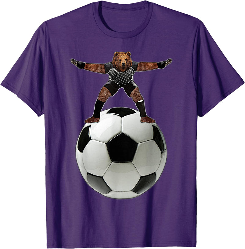 Behrbones Clothing Bear Goalie On Soccer Ball - by Behrbones T-Shirt - Purple