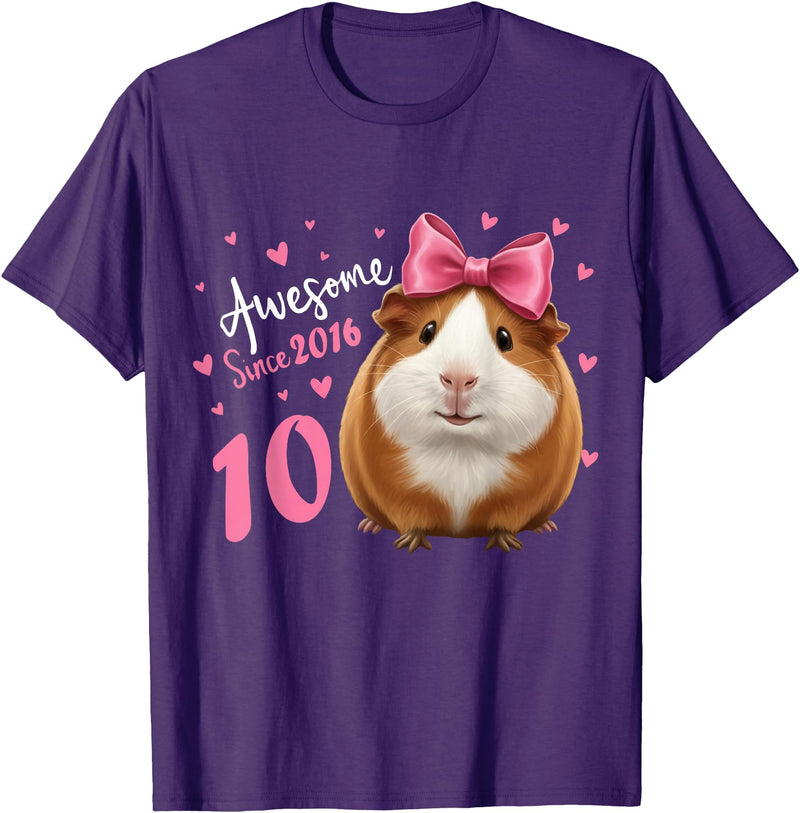 Funny Guinea Pig Birthday Party Girls 10 Years Old Guinea Pig Birthday for Girls 10th Bday T-Shirt - Purple