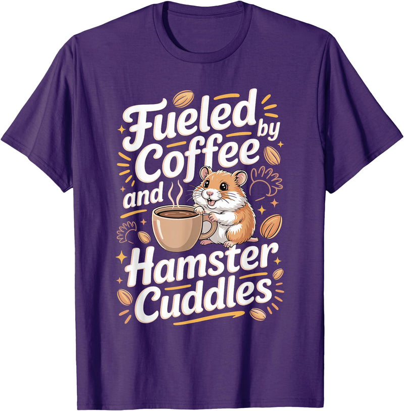 Fueled By Coffee and Hamster Cuddles Hamsters T-Shirt - Purple