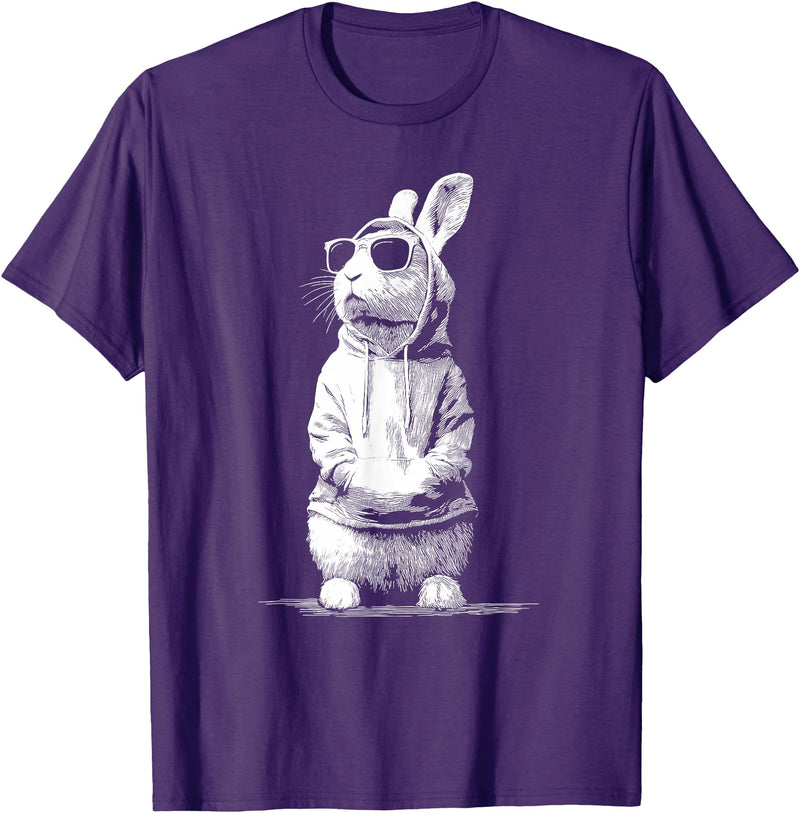 Cool Easter Bunny Sunglasses Funny Easter Outfit for Boy Men T-Shirt in Purple