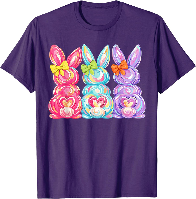 Easter Cute Bunny Coquette Bow Tie Dye Rabbit Women Girl Kid T-Shirt in Purple