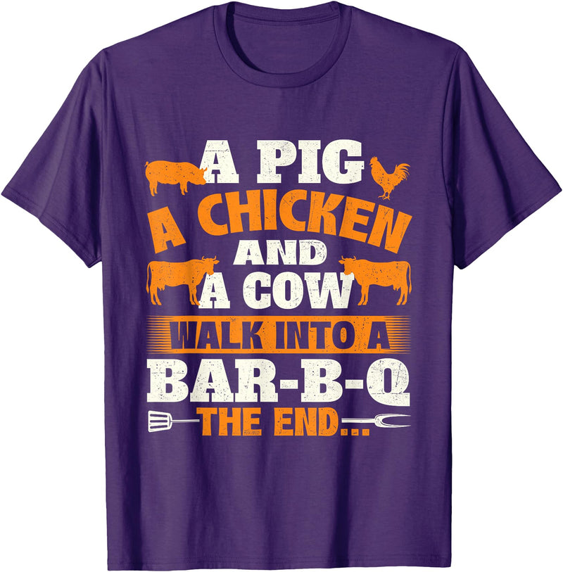 Funny BBQ Shirts A Pig A Chicken And A Cow - Grilling BBQ Lover Barbecue T-Shirt - Purple