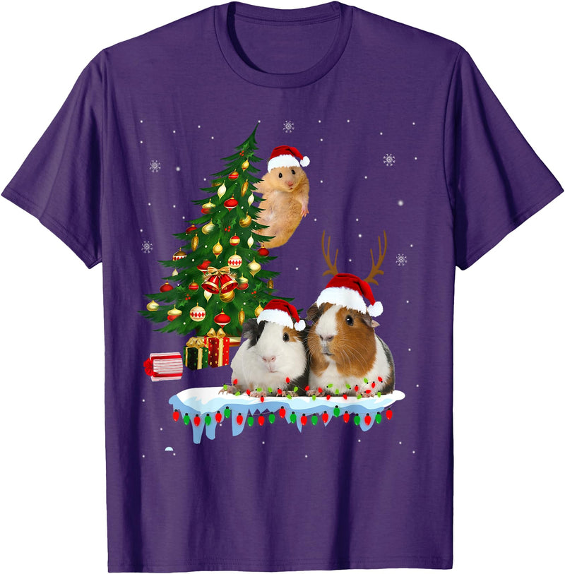 zainjr Christmas Christmas Guinea Pig Pajama xmas santa hat tree kids girls T-Shirt - Purple