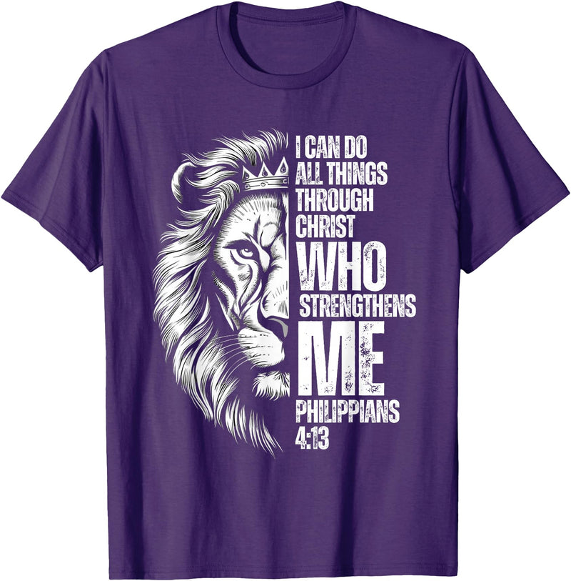 Philippians 4:13 Christian Jesus Lion Father Dad Christian Verse Lion Philippians 4:13 I Can Do All Things T-Shirt - Purple