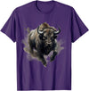 Safari Animal Art Buffalo Animal Print Splash Motif Bison Drawing Wildlife T-Shirt - Purple