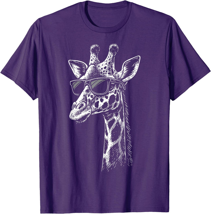 Cool Giraffe Safari Wildlife Giraffe Sunglasses T-Shirt - Purple