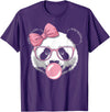 Panda Bear Bubblegum Panda Bear Wearing Glasses and Blowing Pink Bubble Gum T-Shirt - Purple