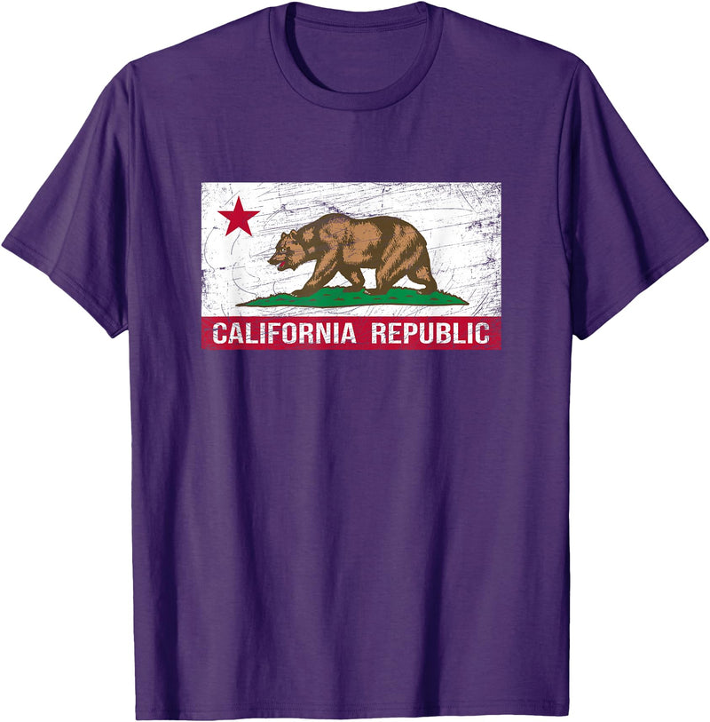 Graphic Club Inc. California Republic Flag - CA - Distressed Design - Classic T-Shirt - Purple