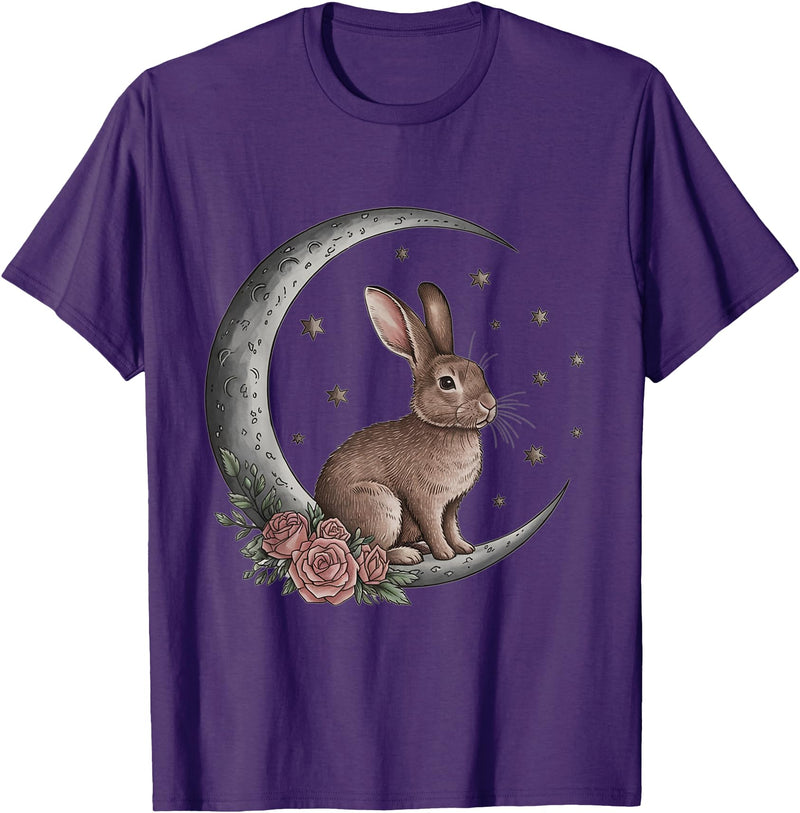 Vintage Bunny on the Moon Cute Goth Easter Rabbit T-Shirt in Purple