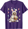 Cute Easter Bunny Rabbit with Eggs Whimsical Sloth Design T-Shirt in Purple