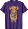 Farmer Cute Women Highland Cow Shirts Cozy Fall Autumn Highland Cow T-Shirt - Purple