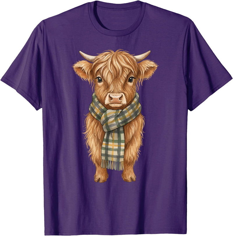 Farmer Cute Women Highland Cow Shirts Cozy Fall Autumn Highland Cow T-Shirt - Purple