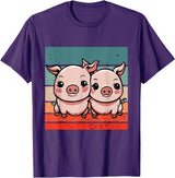 Cute Sibling Baby Little Pink Pig Sister Animal Pig Lovers T-Shirt - Purple