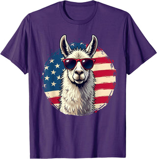 Funny Llama Alpaca Animal Lover Gifts Clothing Llama Alpaca American Flag USA Patriotic T-Shirt - Purple