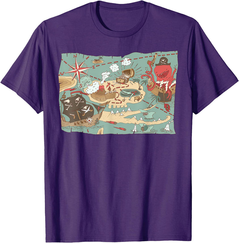 Mel & Bear Treasure Map Ship Sharks Pirates & Skulls Shirt Boys Kids T-Shirt - Purple