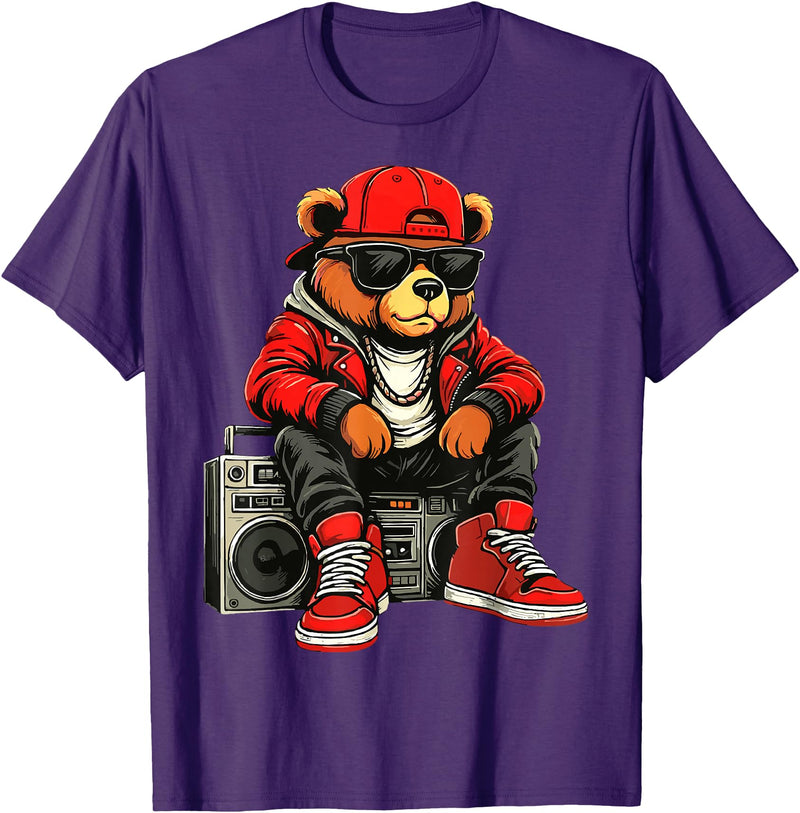Funny Hip Hop Music lover Hip Hop Teddy Bear Rap Music T-Shirt - Purple