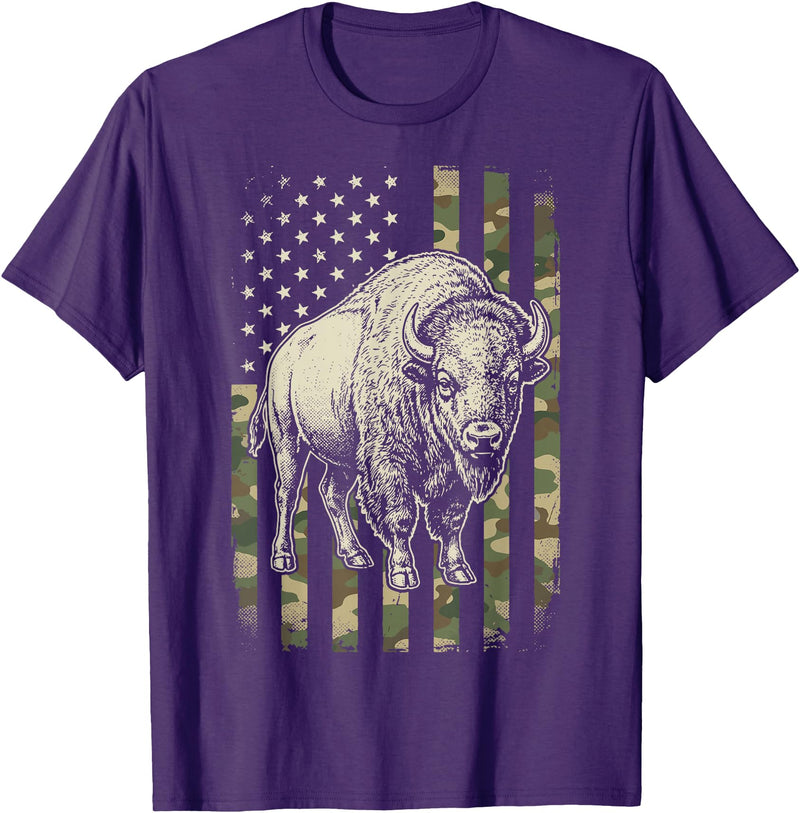 Usa Patriot American Bison Western Bufallo Bison USA Flag American Buffalo 4th of July T-Shirt - Purple