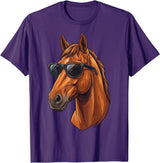 Cowboy Cowgirl Sunglasses Equestrian Rider Girl Horse Sunglasses Horse Riding T-Shirt - Purple