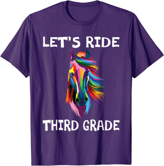 Back To School First Day Let's Ride Third Grade Back To School Horse Girls T-Shirt - Purple