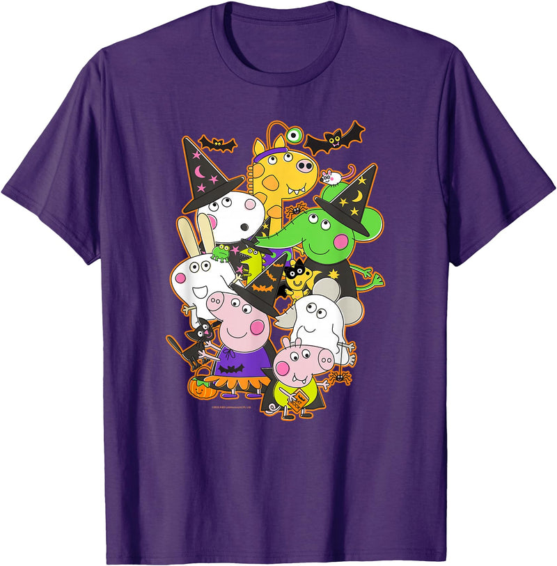 Peppa Pig Halloween Happy Costumes Group Shot T-Shirt - Purple