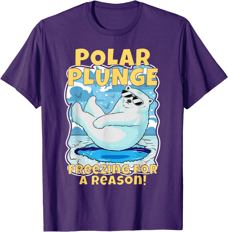 Ice Cold New Years Arctic Iceberg Freeze Swim Team Polar Plunge Freezing For A Reason! Cool Polar Bear Swimming T-Shirt - Purple