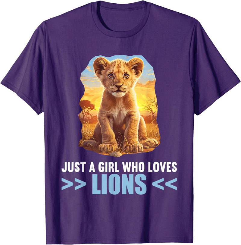 Lions Lion Lovers Shop Just a Girl who loves Lions Lion T-Shirt - Purple