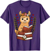 Bookworm Cute Llama Reading Book Llama Reading Book Graphic Llama with Book Floral T-Shirt - Purple