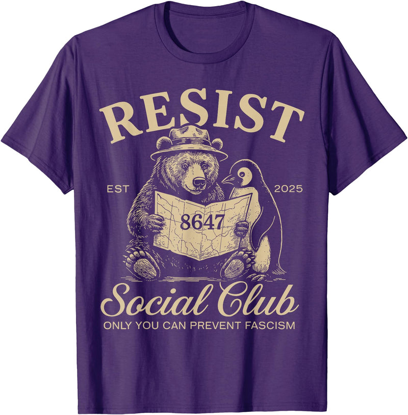 Bear Penguin Flippers Up Tees Bears Penguins Resist Social Club Only You Can Prevent T-Shirt - Purple