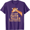 Giraffe Faith Kids Christian Jungle Animal Tall Let Your Faith Be Taller Than Your Fear Kids Giraffe Jungle T-Shirt - Purple