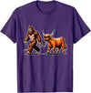 Bigfoot And Scottish Highland Cow Walking Humor Bigfoot Takes Scottish Highland Cow for a Walk T-Shirt - Purple