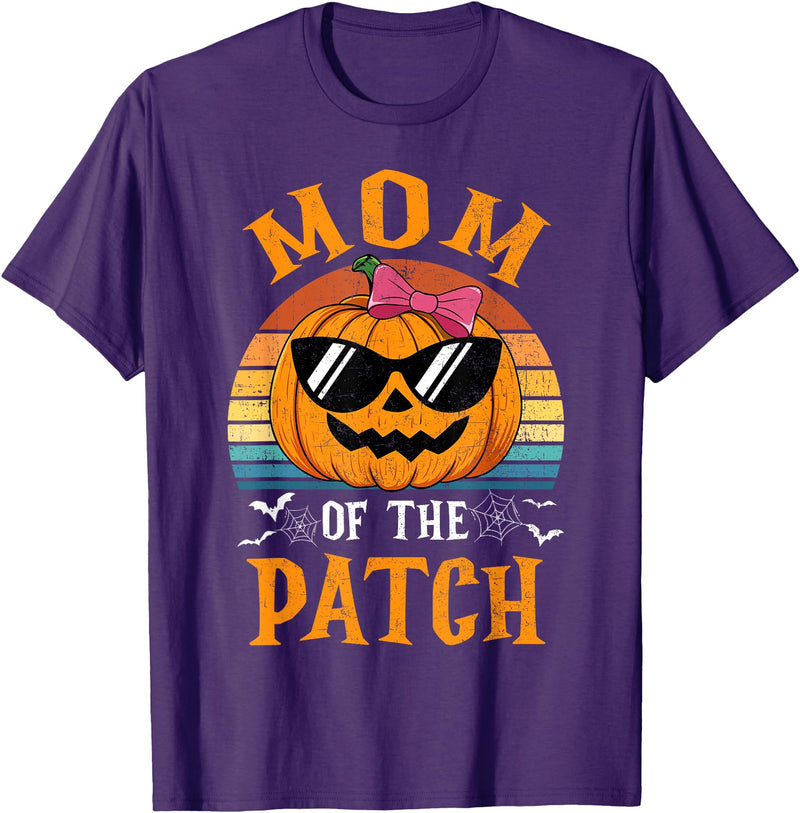 Halloween Pumpkin Patch Family Group Matching Pumpkin Mom Of The Patch Halloween Costume Family T-Shirt - Purple
